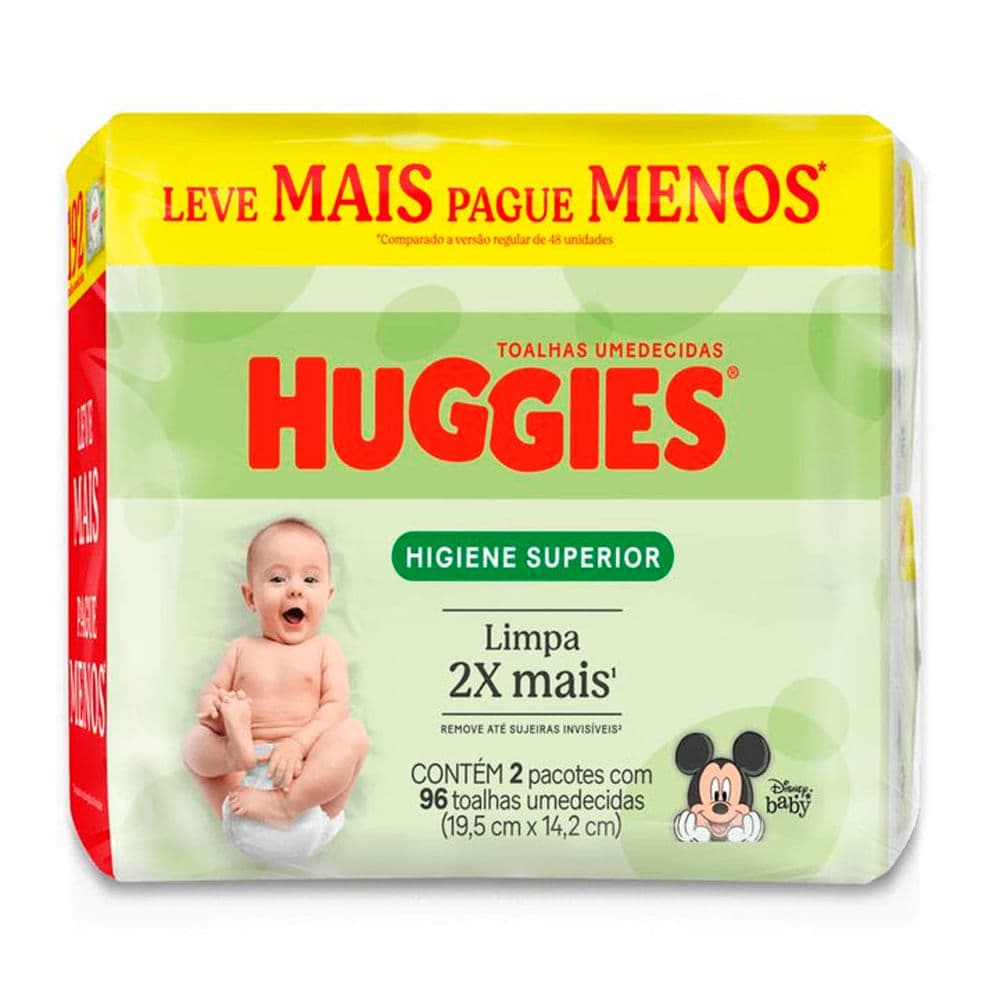 Lenço Umedecido Huggies Higiene Superior 2 Pacotes com 96 Unidades cada Leve Mais Por Menos