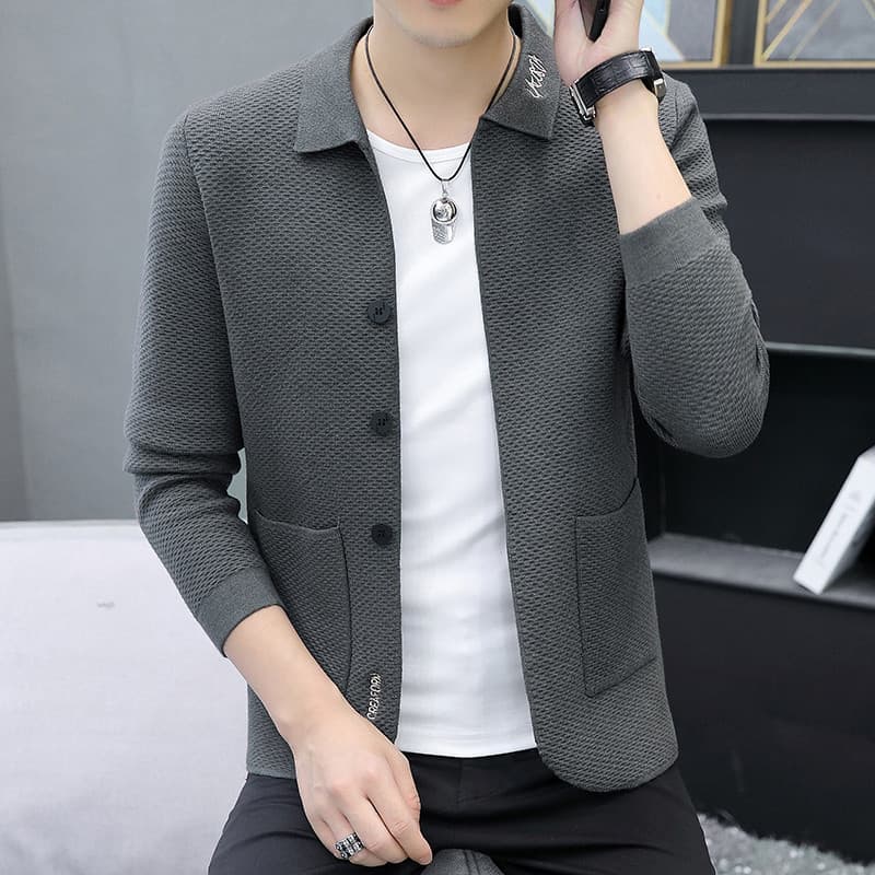 Jaqueta de lapela masculina Casual malha Cardigan masculino na moda magro-ajuste camisola jaqueta masculina outono inver