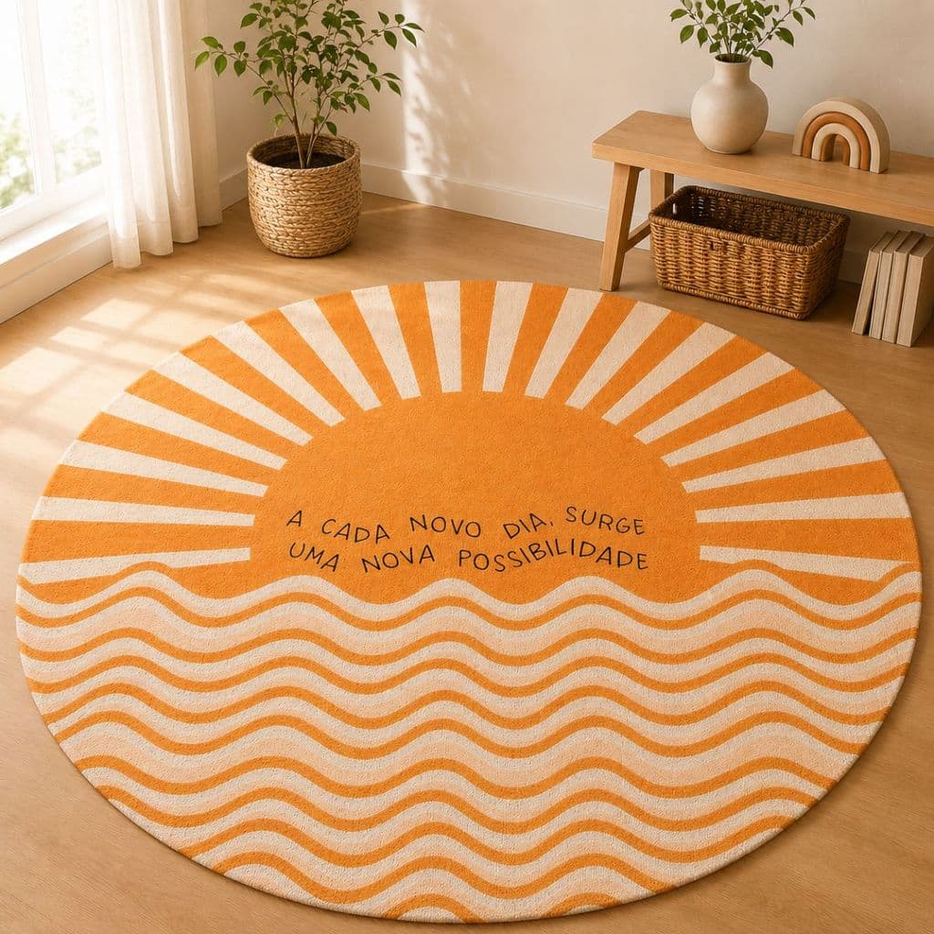 Tapete Redondo Decorativo 88cm Antiderrapante para Sala e Quarto 2190