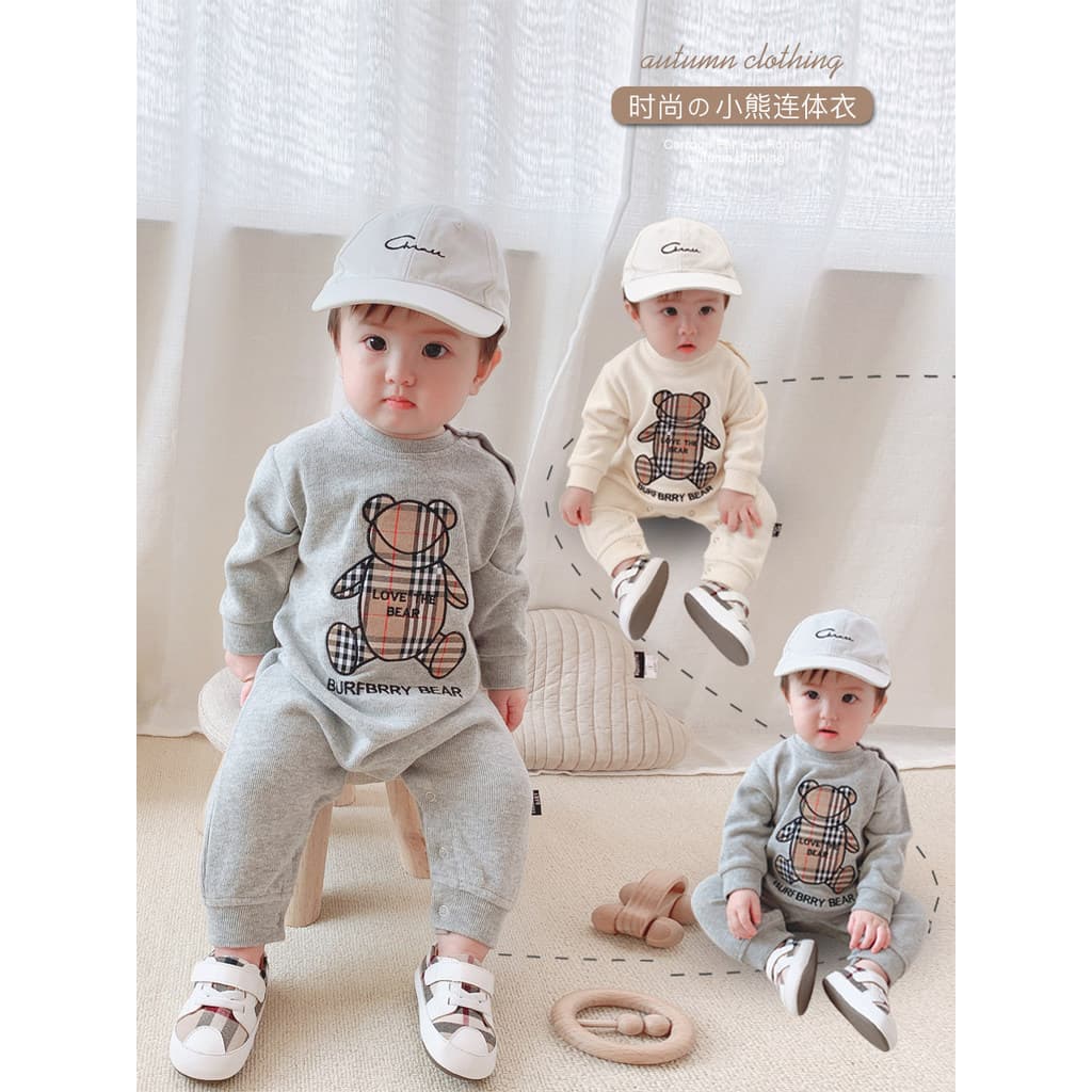 Macacão de bebê menino macacão de bebê versão coreana na moda bebê macacão menina macacão verificado roupas de outono