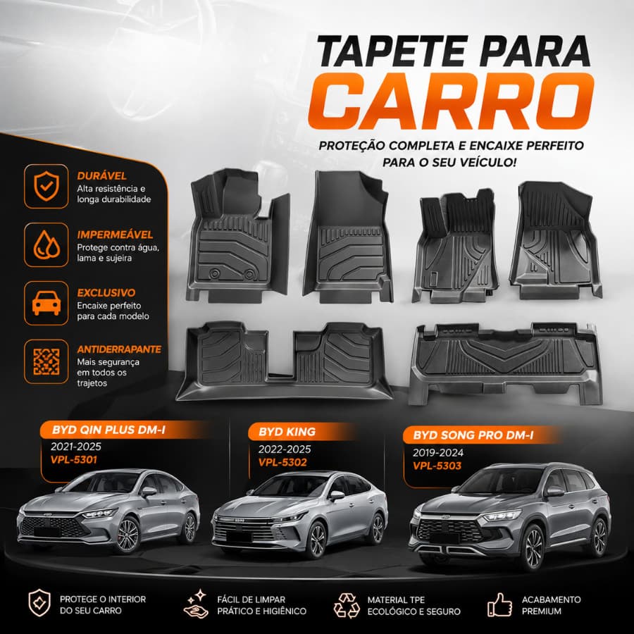 Tapete para Carro BYD Quin Plus/King/Song Plus/Song Pro automotivo TPE