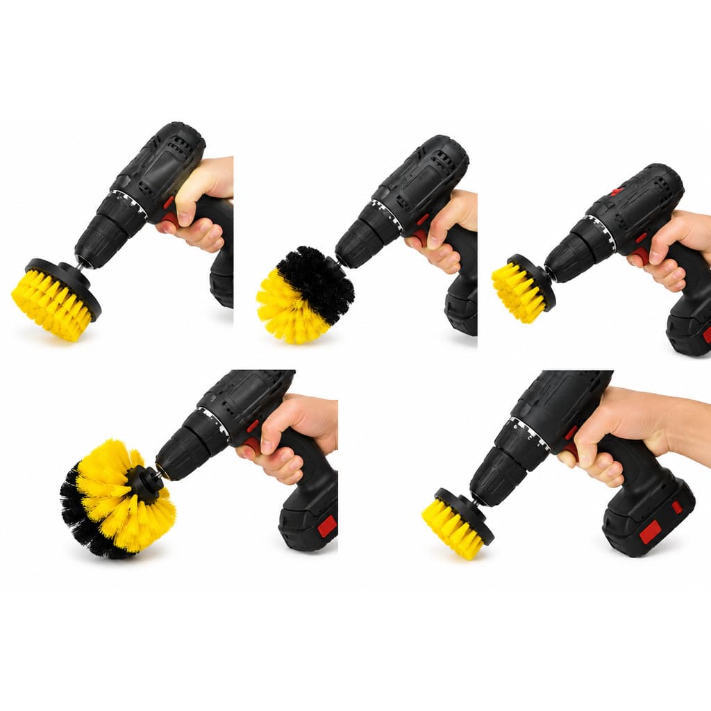 Kit Escovas Para Furadeira Limpeza Profissional 3 Peças Escova Multiuso Banheiro Carro Piso Azulejo