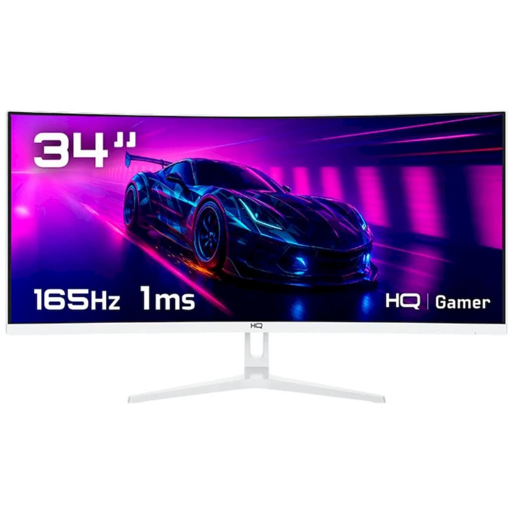 Monitor Gamer HQ Premium, 34 Pol, Curvo, VA, UltraWide QHD, 1ms, 165Hz, HDMI/DP, Branco, HQW34C16