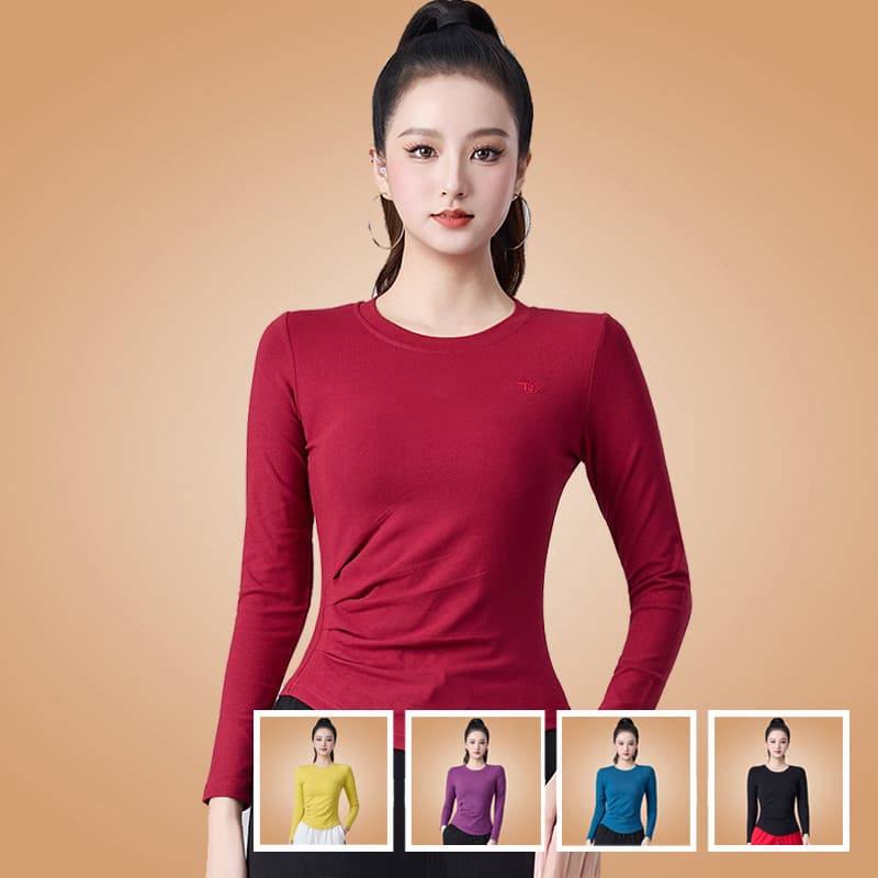 Roupas de dança quadrada novo estilo topo feminino outono Fitness dança roupas esportes Casual manga comprida camiseta A