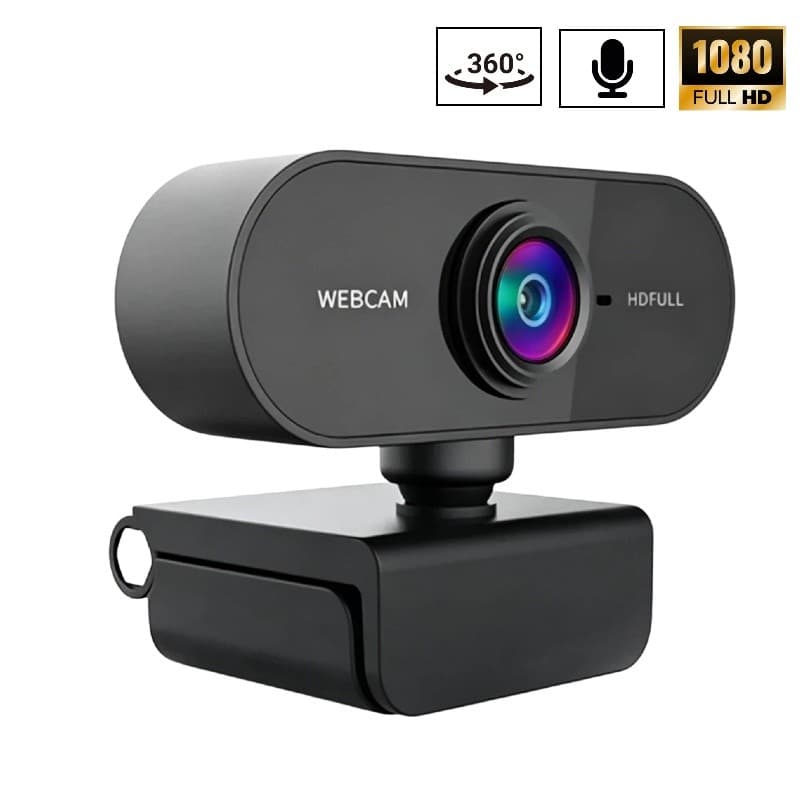 Webcam Full HD 1080p com Microfone Integrado, Rotação 360° para PC e Notebook