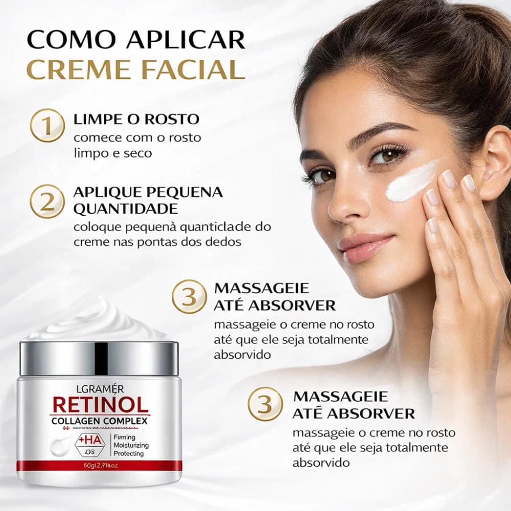 Retinol Colágeno Creme Facial Anti Rugas Anti Idade Lifting Firmador Pele