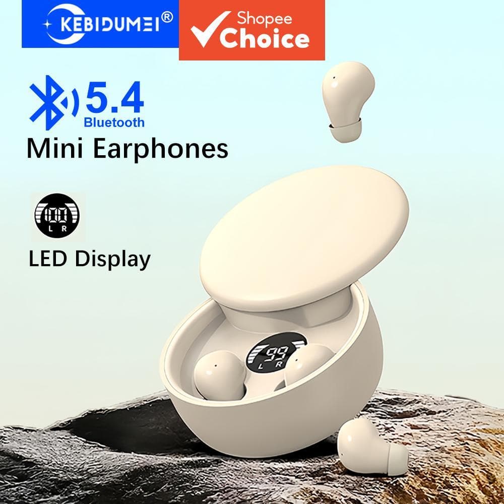Fones de ouvido mini KEBIDUMEI sem fio, fones de ouvido Bluetooth, redução de ruído, fones de ouvido HiFi estéreo, LED,