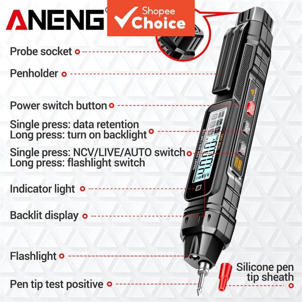 Caneta Digital Multímetro Profissional Contador Automático AC DC Tensão Corrente Testadorfore-A292 1Pc