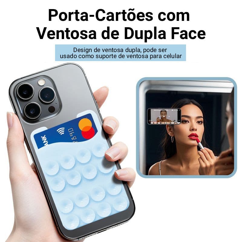 Suporte Silicone Ventosa Dupla para Celular | Porta Cartão para Celular Capinha