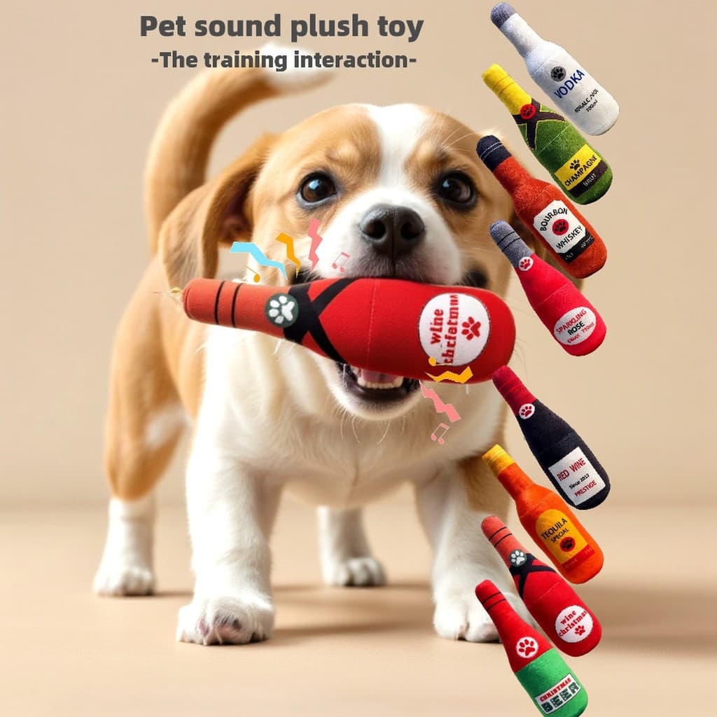 Brinquedo para cachorro simulação garrafa de vinho resistente à mordida auto-feliz gato cão brinquedo de pelúcia Molar d