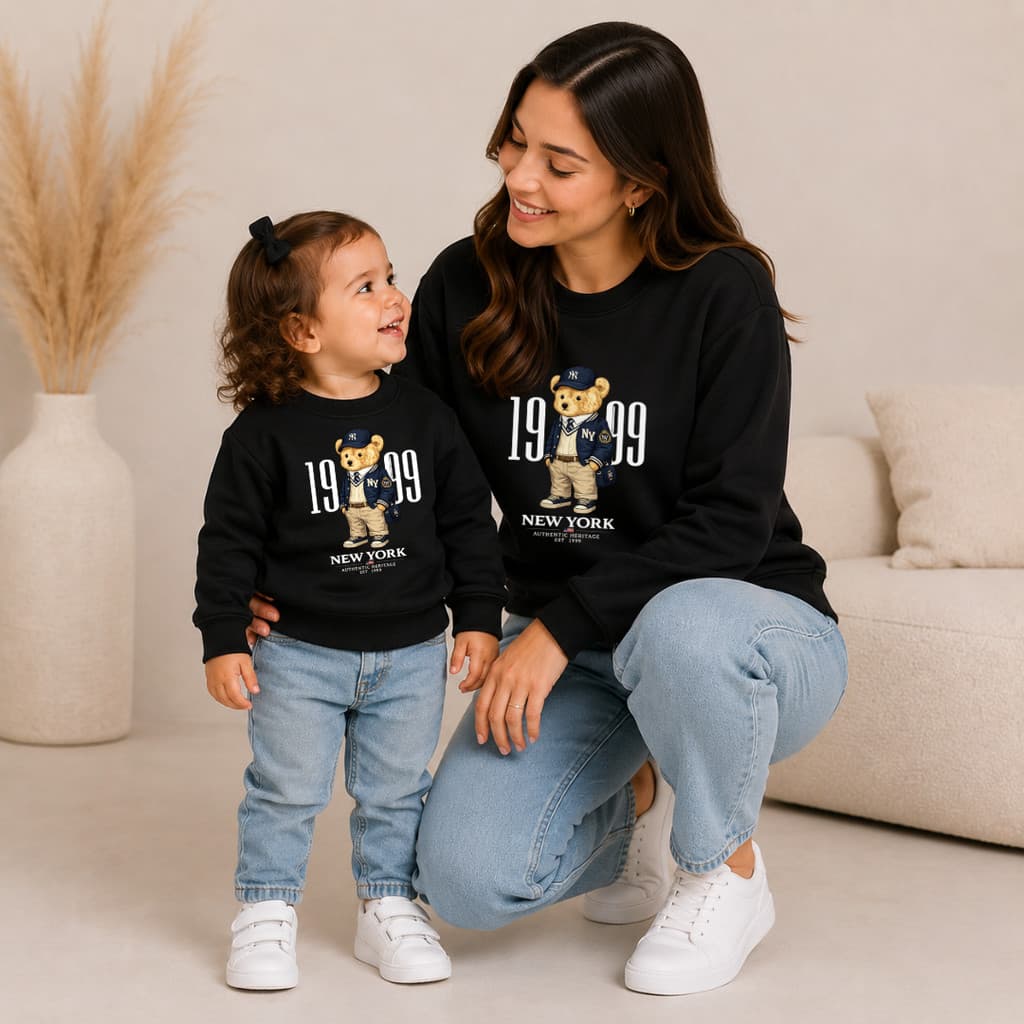 Kit 2 Moletons Conjunto blusas de moletom tal mae tal filha Urso Bear Moletom Gola Redonda Blogueira