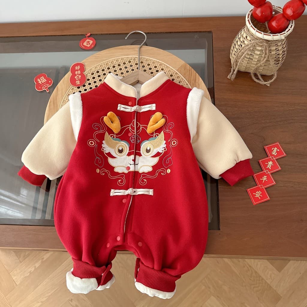 Bebê roupas de ano novo bebê vermelho roupas de ano novo 0-2 anos de idade inverno estilo chinês bebê menina forro de lã