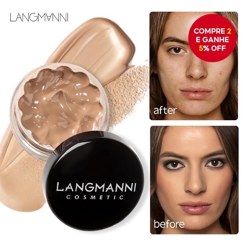  LANGMANNI 1PC Base Líquida & Corretivo - Cobertura Completa, Textura Matte, Impermeável; Hidratante, Clareador,