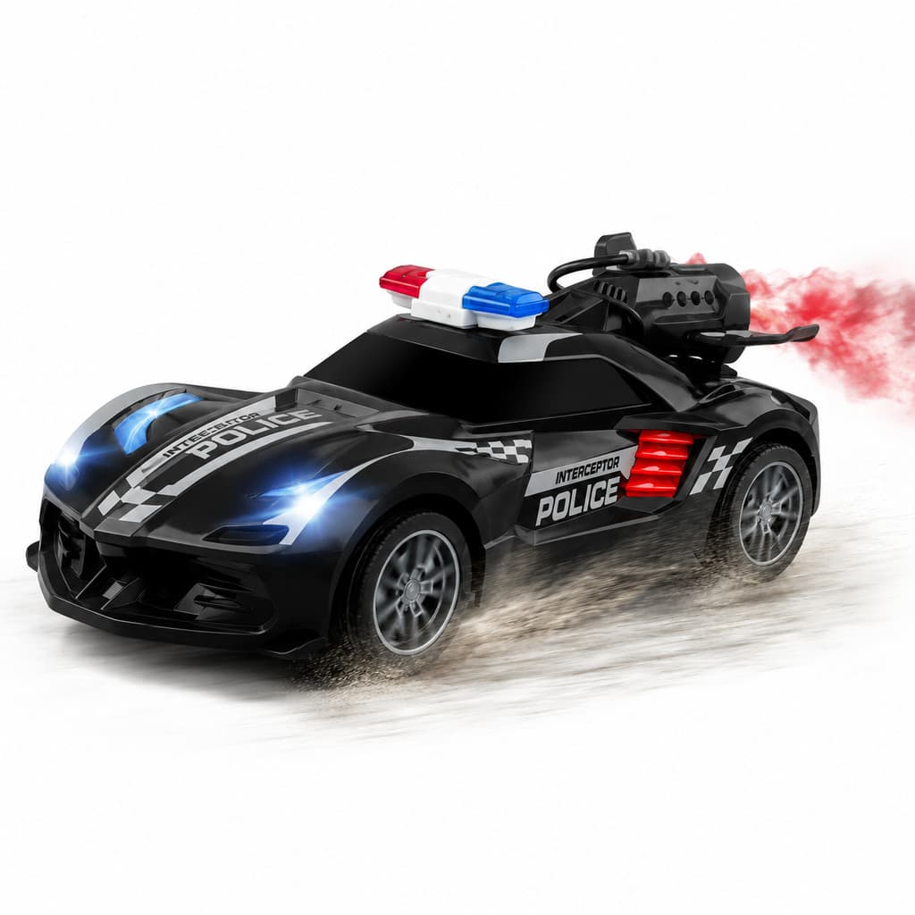 Carrinho Polícia Esportivo Controle Remoto Com Efeito Névoa Luzes LED Recarregável Infantil