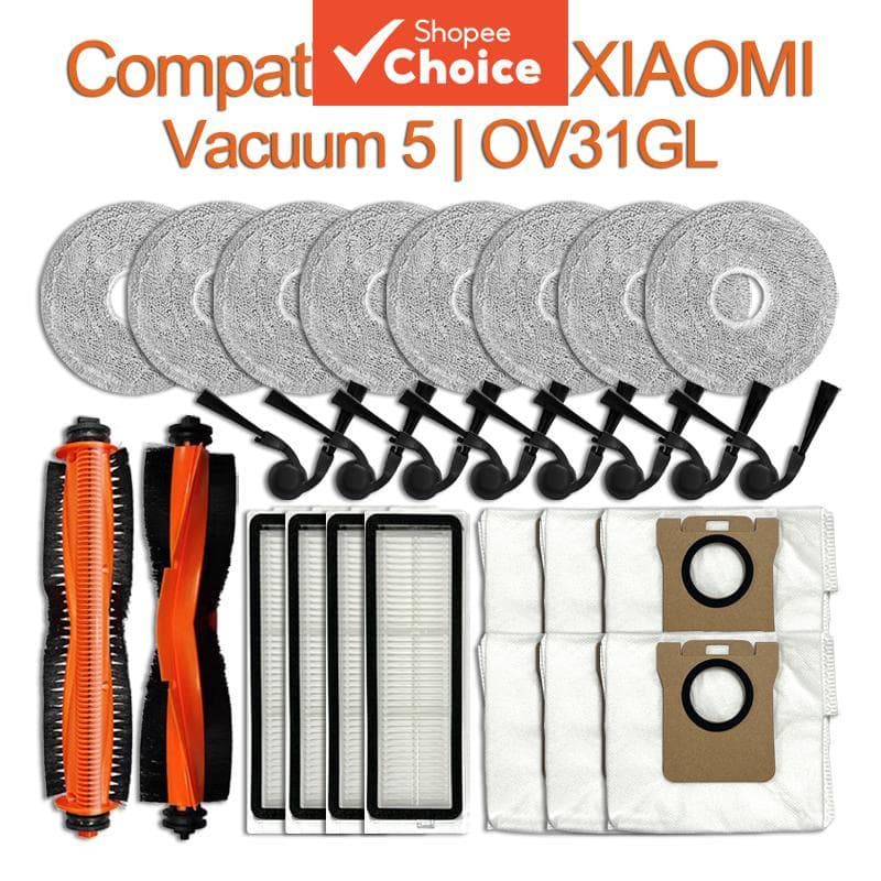 Kit de Acessórios de Substituição Compatível com o Aspirador de Pó Robô XIAOMI 5 OV31GL, Escova Principal Anticorte de