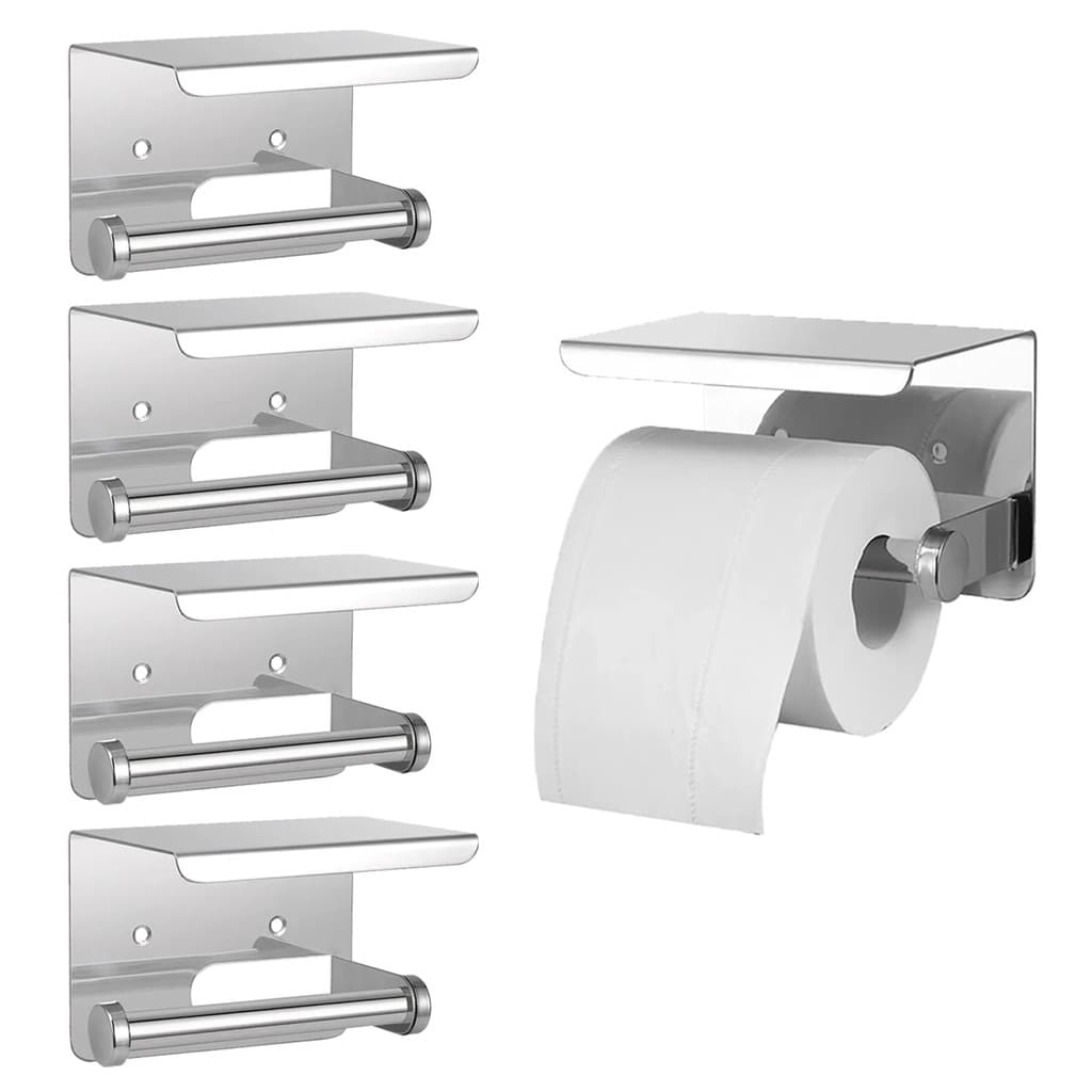 Suporte Papel Higienico Inox Kit 4 Uni Lavabo Banheiro Prateleira Porta Objeto Celular Apoio Suporte Parede