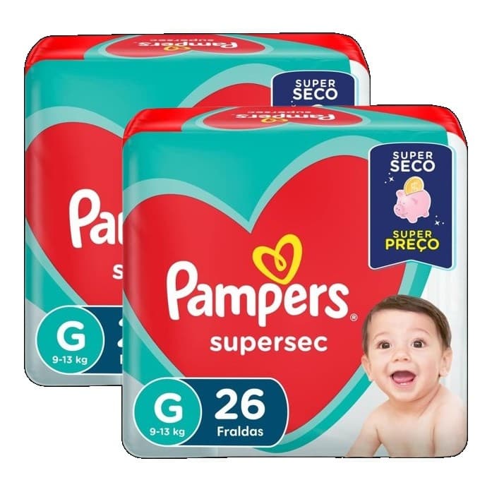 kit 2 Fralda Pampers Supersec Tamanho G Com 26 Unidades