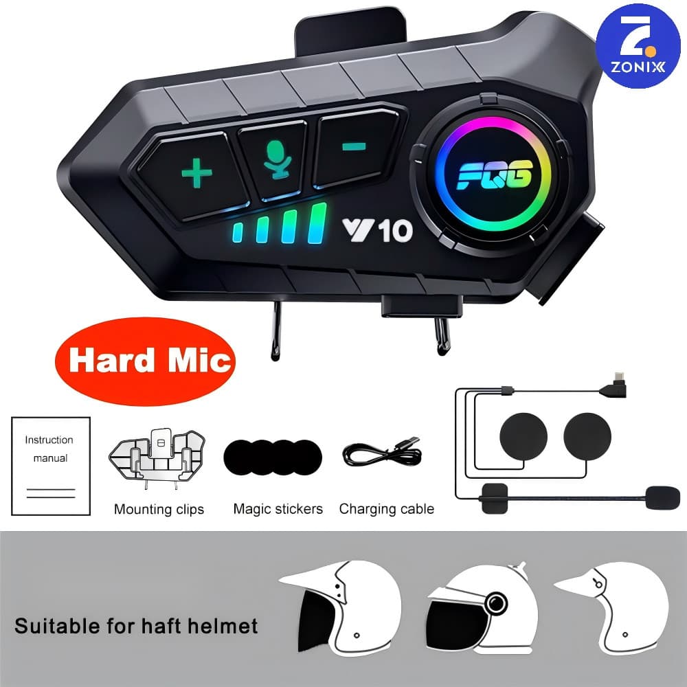 Fone De Ouvido Sem Fio Bluetooth 5.3 Y10 Para Capacete  De Motocicleta  Com Redução De Ruído IPX6 À Prova D'água Zonix