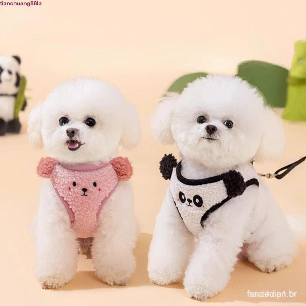 Conjunto de Coleira e Guia para Cães, Coleira Estilo Colete com Design de Animal de Desenho Animado ICVJ