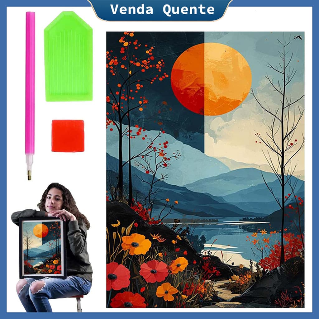 5D pintura diamante redondo, Pôr do sol Paisagem Fantasia pintura artista Pintura decorativa 30x40 cm