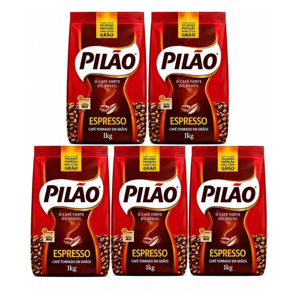 Café Especial Torrado em Grãos Espresso Pilão Pouch Pacote 1kg Kit 5 Unidades