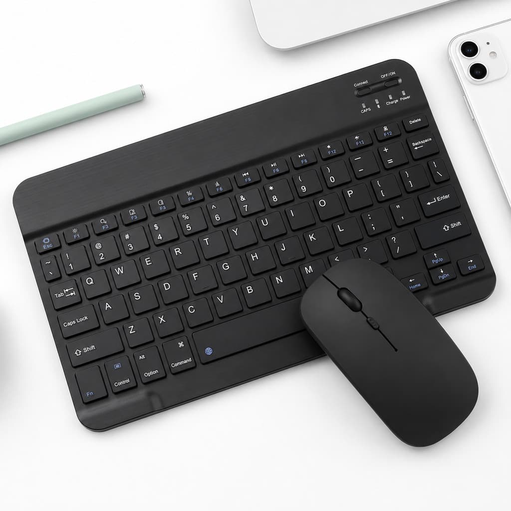 Teclado Bluetooth Sem Fio com Mouse Kit Wireless Recarregável Para Tablet Notebook