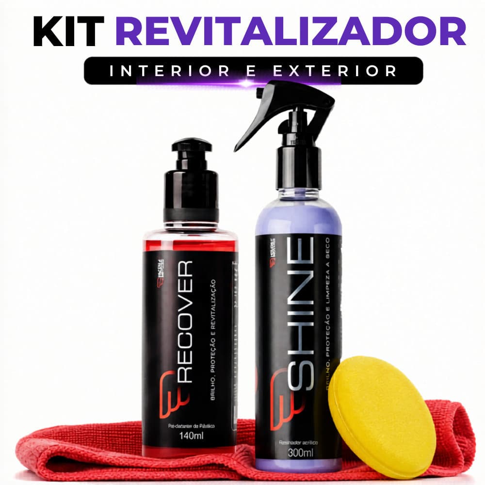 Kit 2 Revitalizador Shine + Recover + Esponja Revestimento Revitalizador de Plasticos de Carros Hidrofobicos Automotivo
