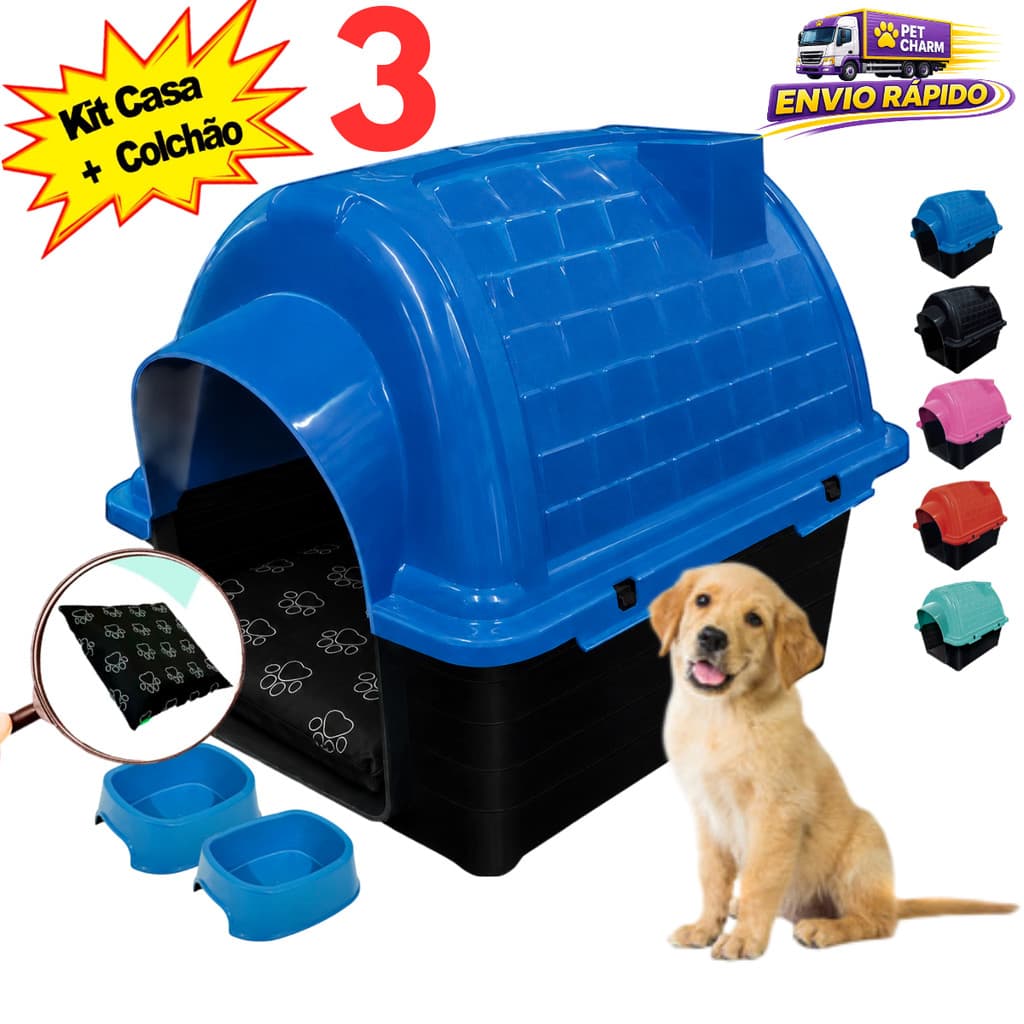 Casinha N3 + Cama Para Cachorro + Comedouro + Bebedouro Pet Caminha Para Cachorro Casa Para Cachorro