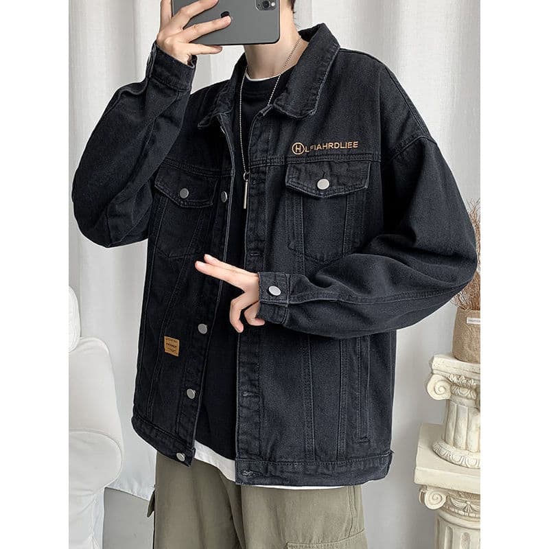 Jaqueta jeans masculina rufião bonito jaqueta outono jaqueta masculina na moda ins All-Match na moda bonito solto jaquet