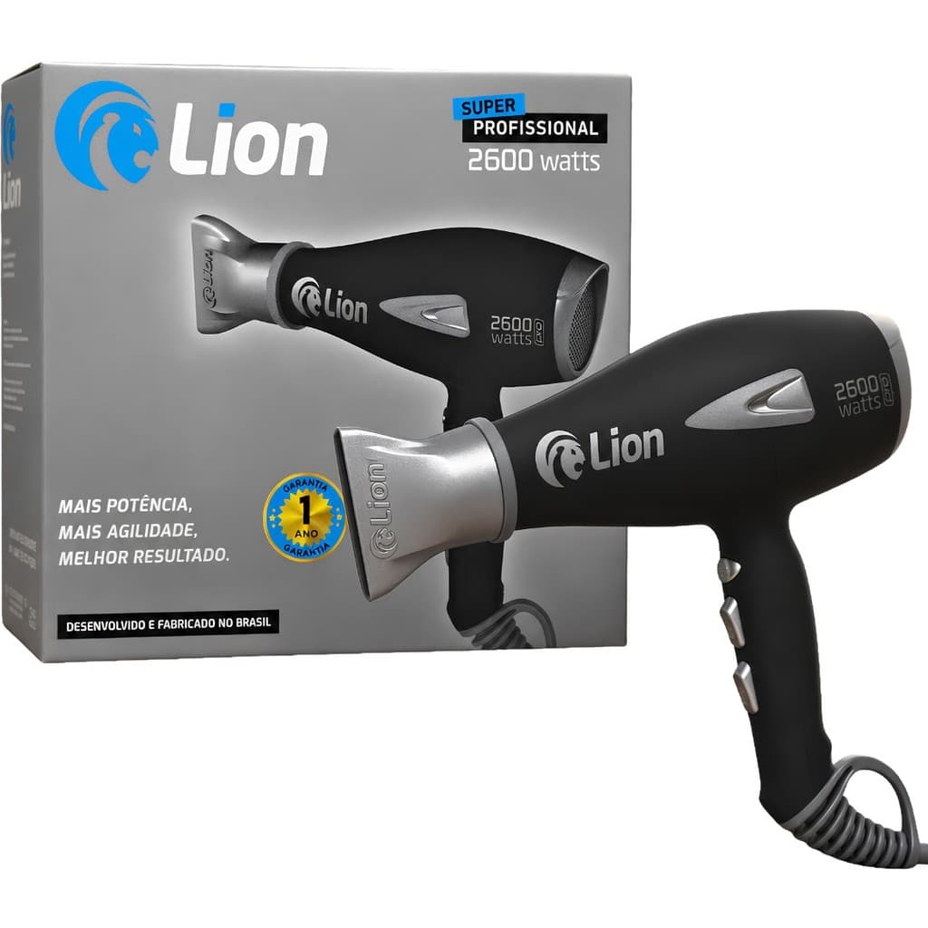 Secador De Cabelo Profissional Lion 2600w Preto Perolado 220v
