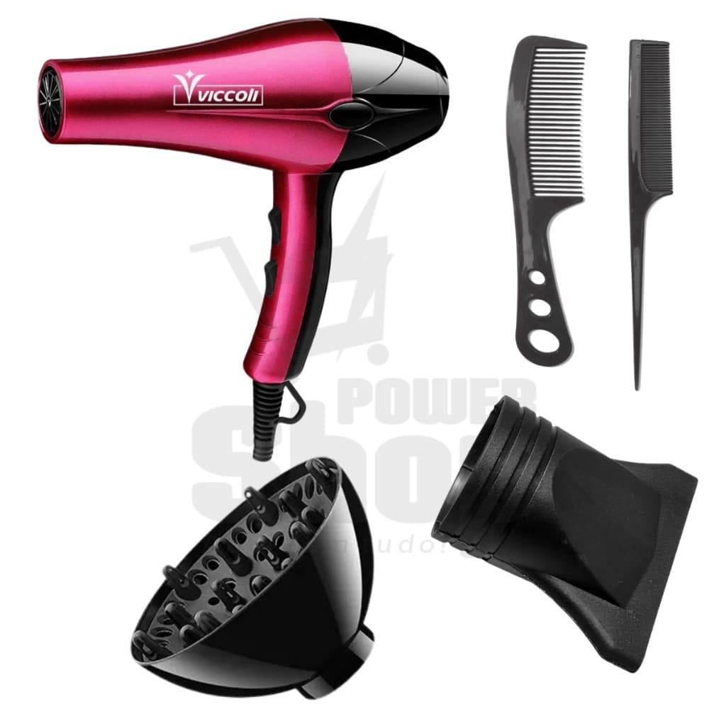 Secador de Cabelo Profissional 3000W Viccoli + Bico, Difusor e 2 Pentes 110V