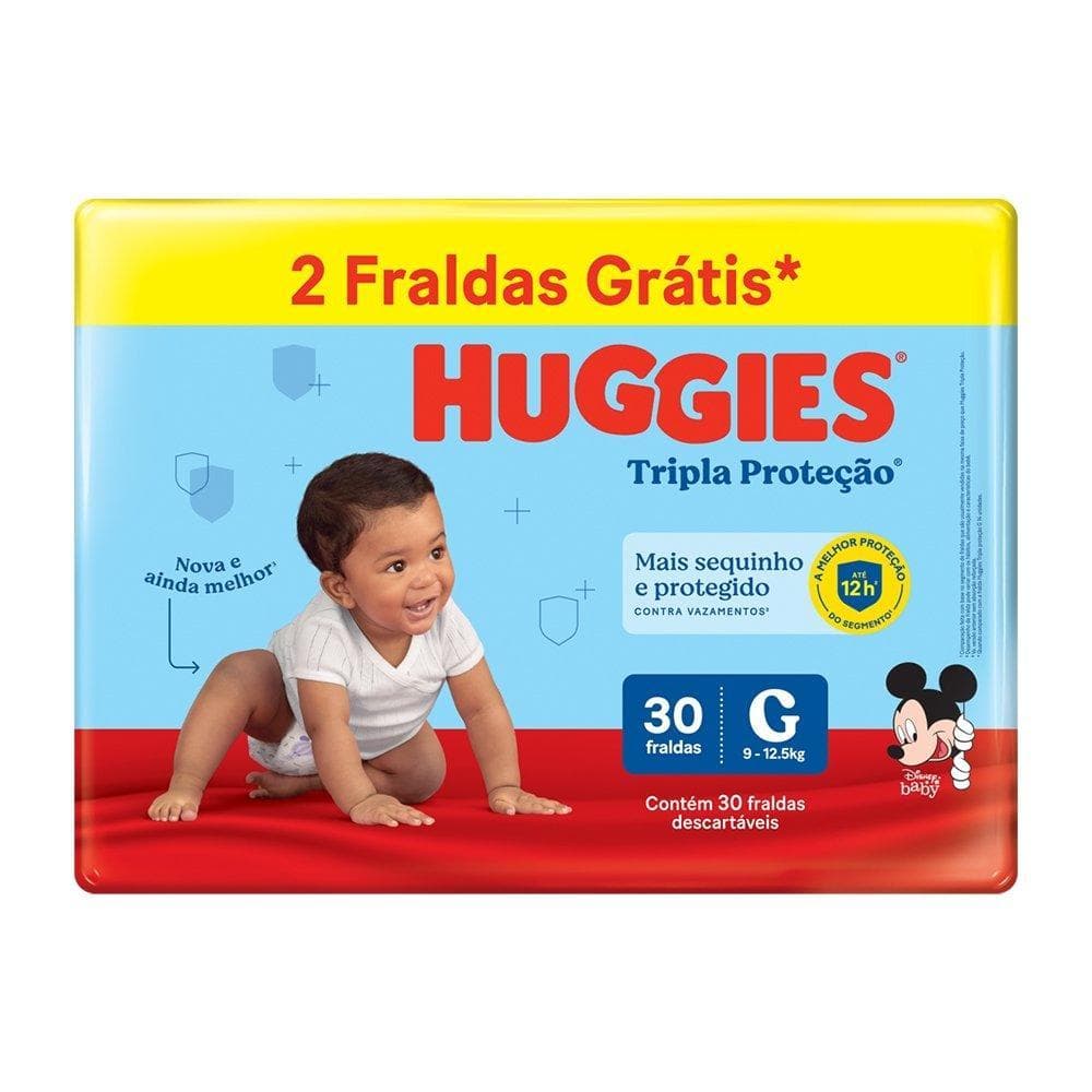 Fralda Descartável Huggies Tripla Proteção Mega Tamanho G  - 9 Pacotes com 30 Fraldas  - Total 270 Tiras  - Leve 2 Tiras