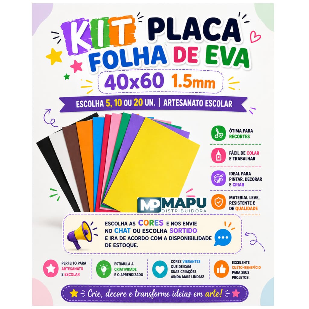 Kit Placa Folha De Eva 40x60 1.5mm | Escolha 5, 10 ou 20 Un. | Artesanato Escolar