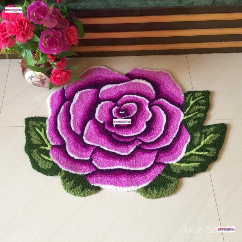 Tapete de Flores Rosa para Quarto e Sala de Estar, Estilo Floral 3D, Tapete Antiderrapante para Cabeceira, Decoração de 