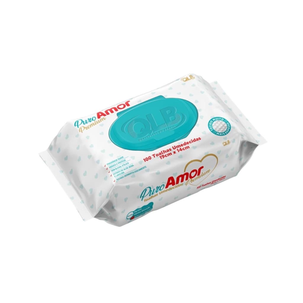 Toalha Umedecida Puro Amor Premium 100 Unidades Higiene Diária Limpeza Suave Pele Sensível Uso Infantil