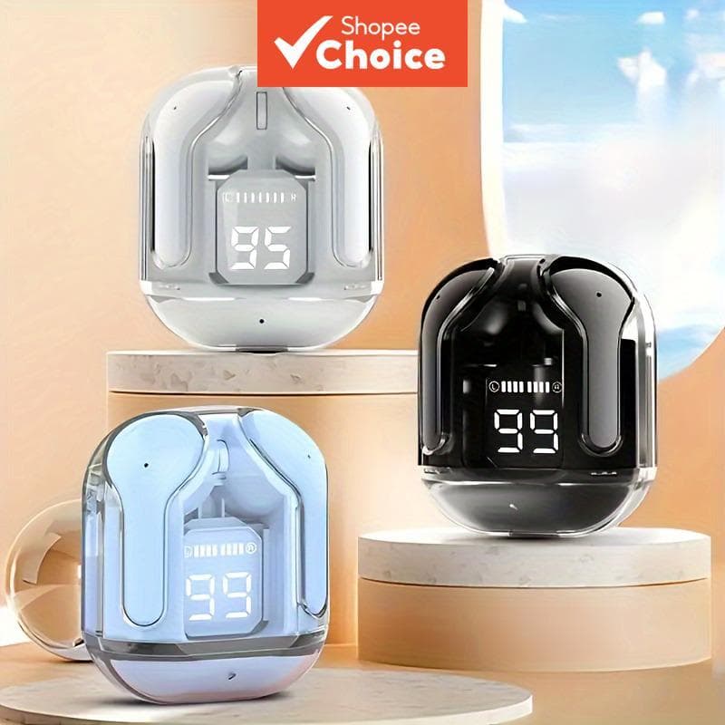 Fones de Ouvido Intra-Auriculares Transparentes Sem Fio TWS | Display LED | Bluetooth 5.3 | Gaming e Música