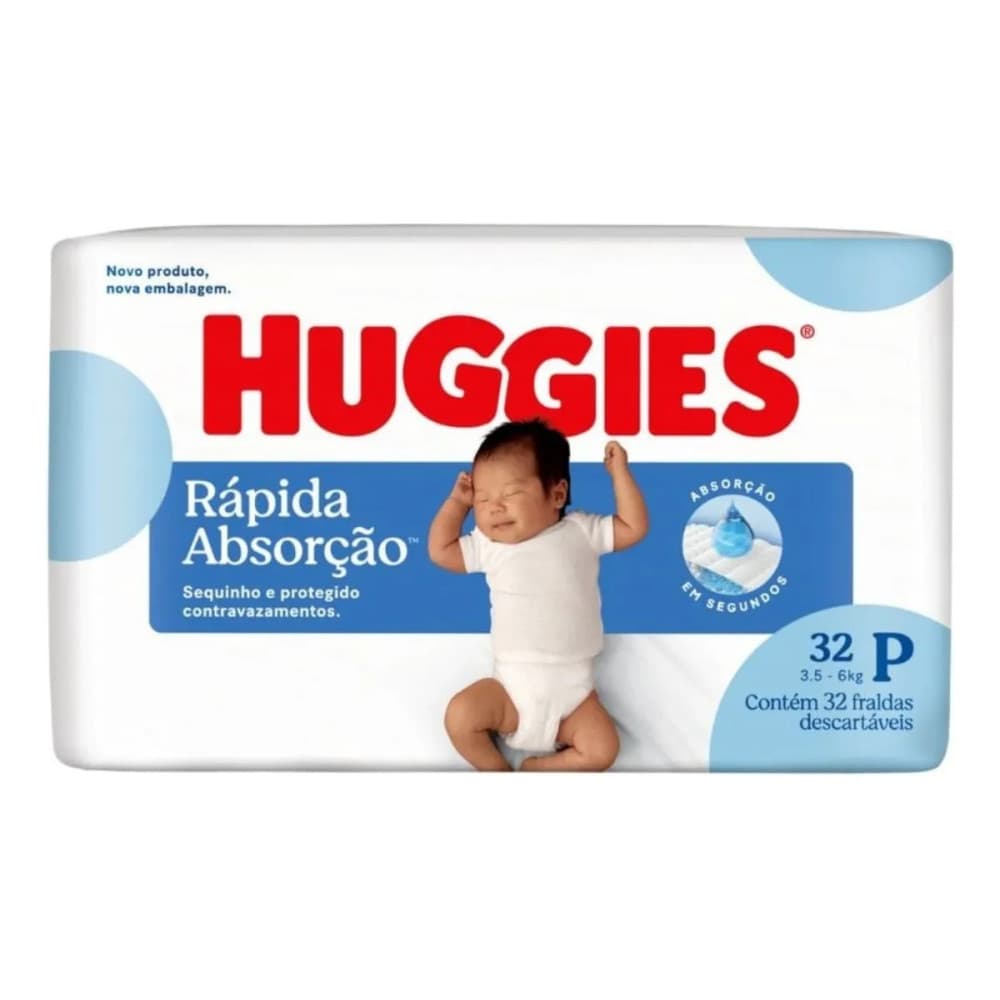 Fralda Huggies Rápida Absorção P 32 Unidades
