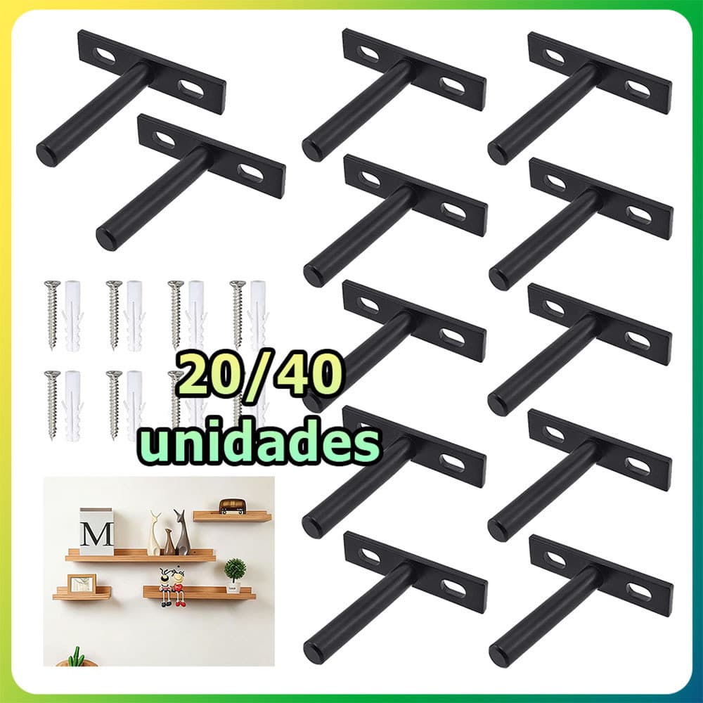 20/40 Preto Suportes para prateleiras suspensas ocultos suportes invisíveis para prateleiras de parede inclui parafusos