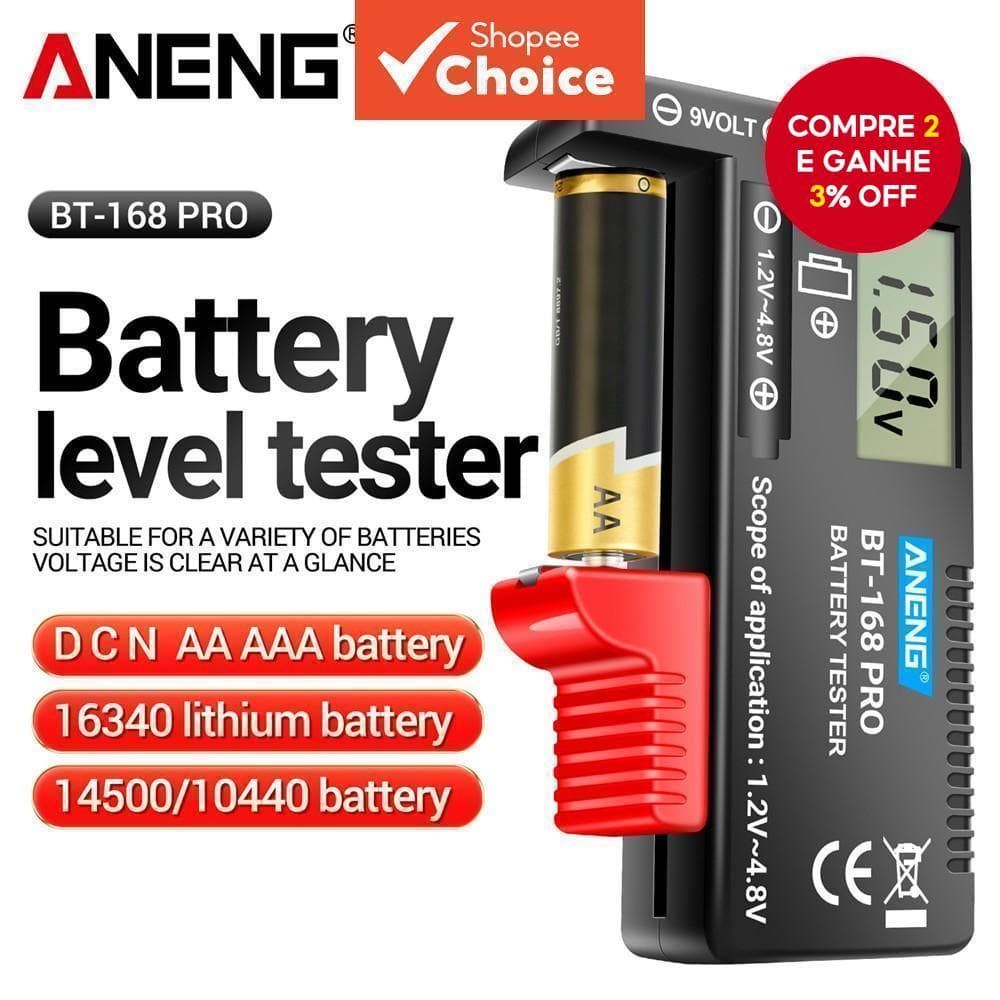 ANENG BT-168 PRO Testador De Capacidade Da Bateria Digital De Lítio Universal Para Teste De Célula De Botão AAA AA 1 Uni