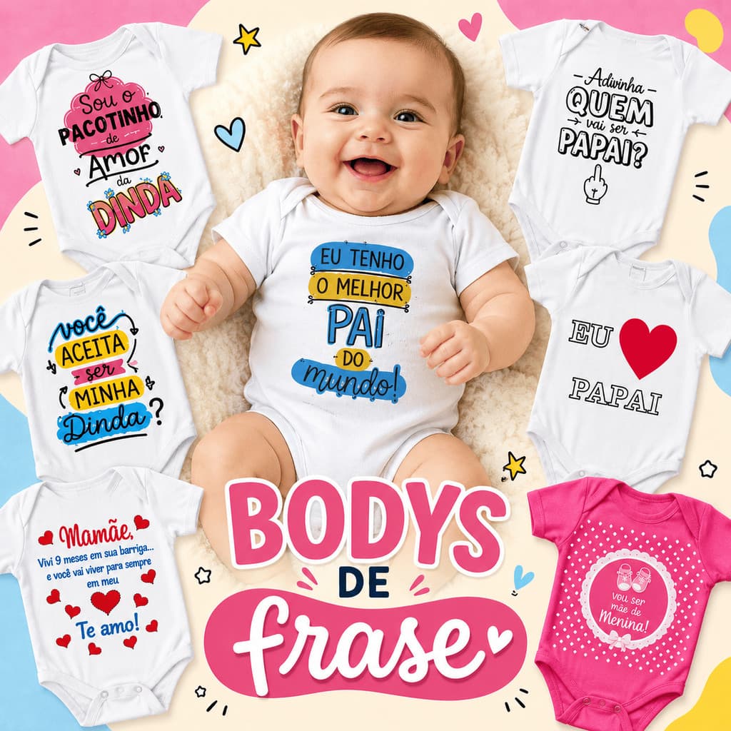 Kit 2 Bodys Bebê Frases Papai Mamãe Vovó Vovô Dinda Titia Infantil Recém Nascido 100% Algodão Enxoval Revelação