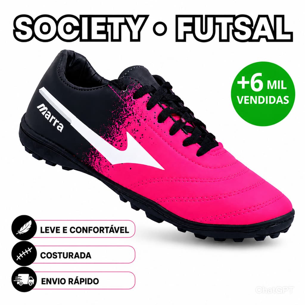Chuteira Society com Travas e Futsal Leve Confortável Reforçada Antiderrapante Quadra Sintética e Salão