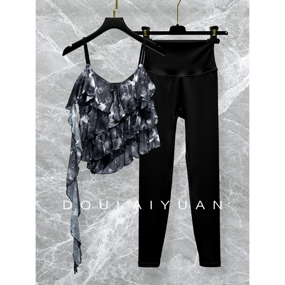 Preto impresso roupas de Yoga terno feminino 2025 novo estilo High-End gaze esportes roupas de treinamento de Fitness es