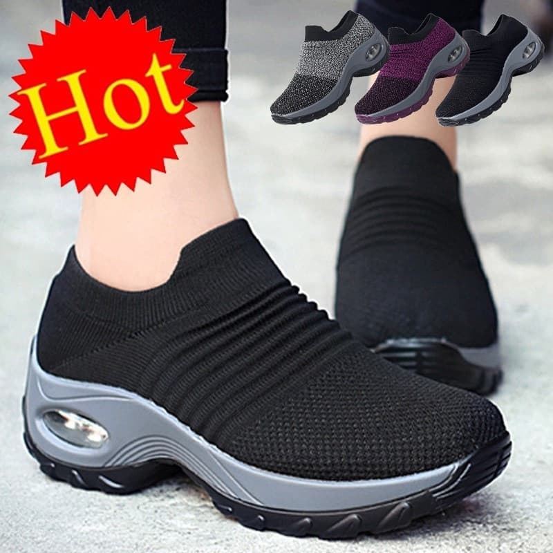 Sapatos casuais femininos, tênis esportivos femininos de sola grossa, tênis de corrida com amortecimento a ar 2JYI SFN1