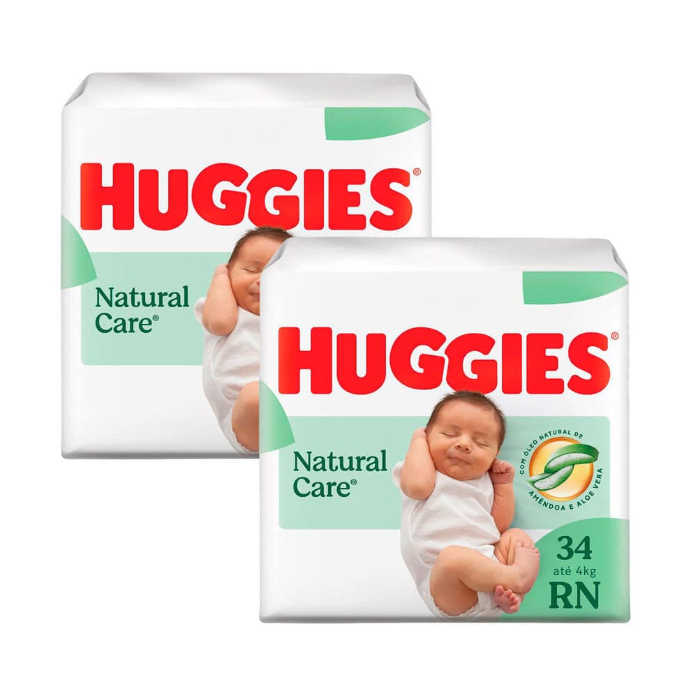 Kit 2 Fralda Premium Huggies Natural Care RN 34 Unidades