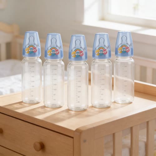 Kit 6 Mamadeiras New Baby 240ml BPA Free Bico Silicone Macio Anticólica Bebê Infantil