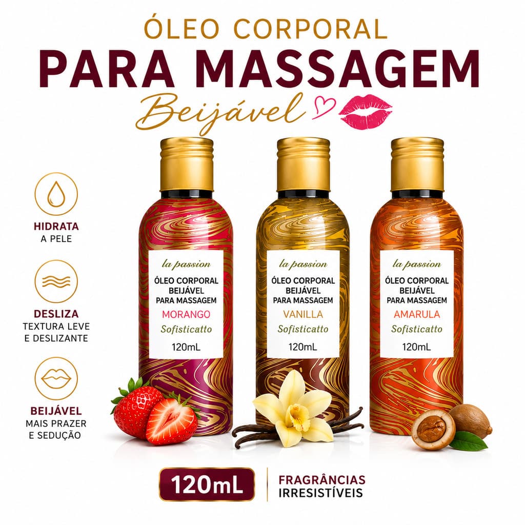 Óleo Corporal Beijável Para Massagem 120ml Hidratante Deslizante La Passion