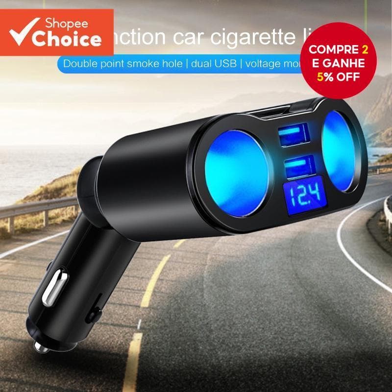 Adaptador De Carregador De Carro USB Duplo 3.1A 4 Em 1 Display LED 12-24V Tomada De Cigarro Divisor De Isqueiro Rápido