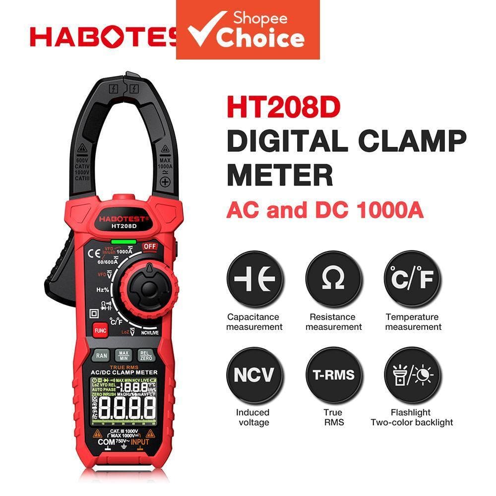 Um Conjunto De Multímetro Digital HABOTEST HT208 , 1000V 1000A AC DC NCV True RMS Testador Profissional Com Abertura De 