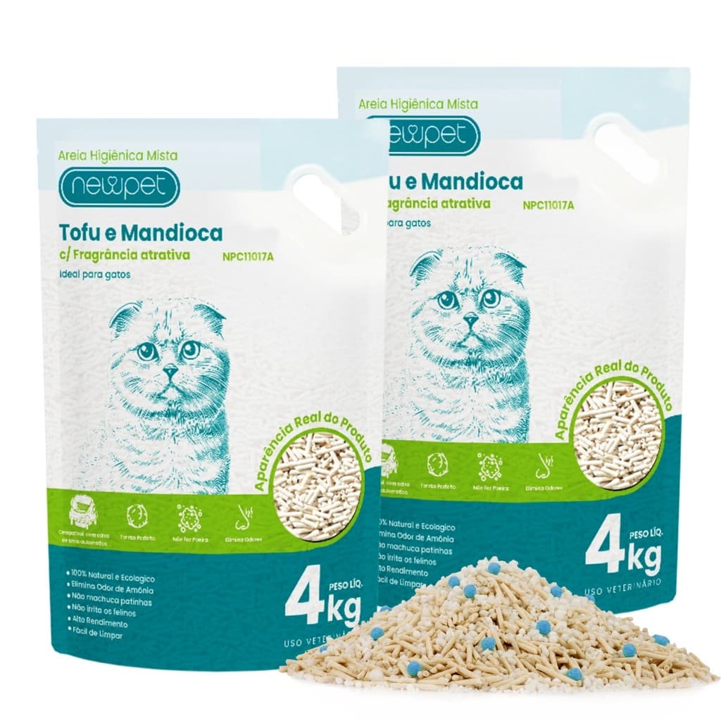 Kit 2 Newpet 4 kg Areia Sanitária Higiênica Para Gatos Anti Odor Tofu Cassava