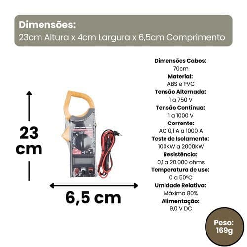 Alicate Amperimetro Digital Portatil Preto Multimetro Medidor Corrente Tensao Profissional Precisao